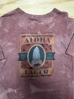 Aloha Lager Maui Beer Company Mens Large Burgundy Sundyed Short Sleeve Shirt